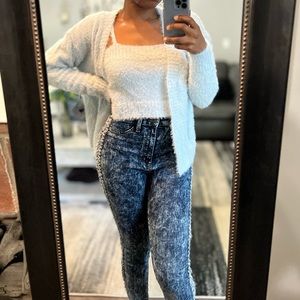 Fuzzy Cozy Baby Blue Cropped Cardigan and Cami Sweater Set, Size XL, L, M, NWT